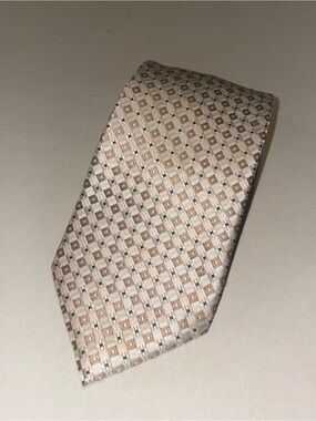 Paul Smith London Men's Necktie 100% Silk White Silver & Gold Diamond Pattern